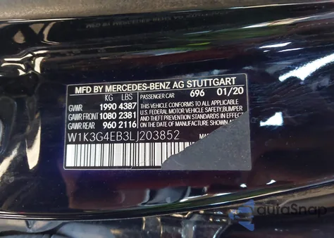 2020 Mercedes-Benz A 220 from USA, damaged, VIN W1K3G4EB3LJ203852